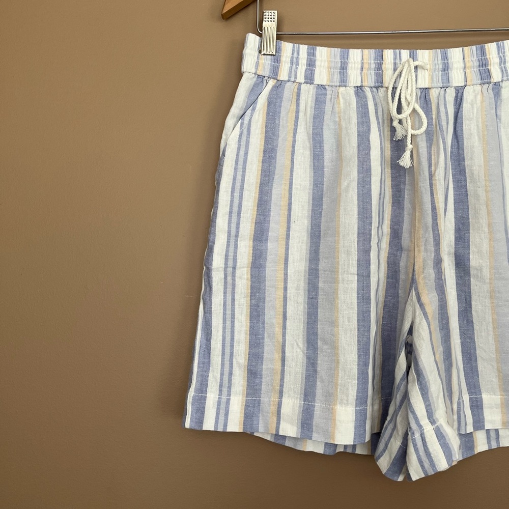 {BeachLunchLounge} Striped Linen Blend Toney Shorts in Eastern Blue - Medium - Picture 2 of 9